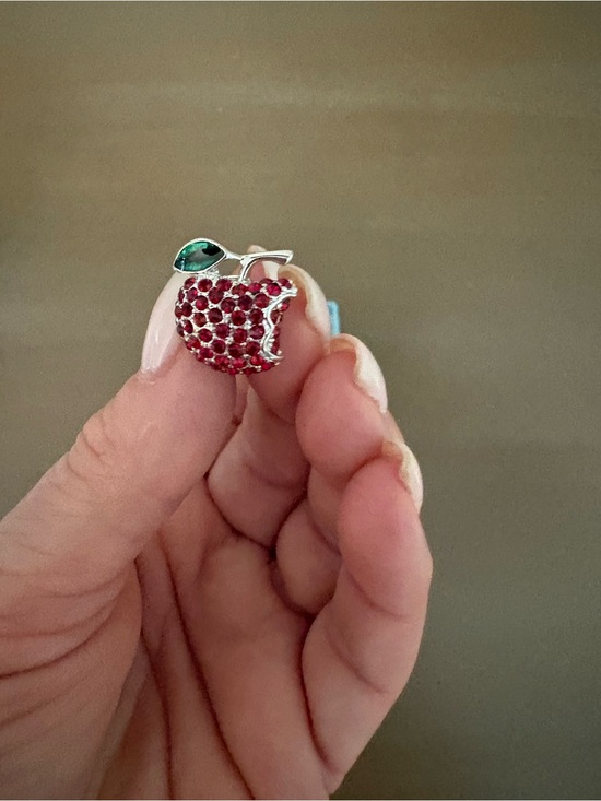 Swarovski Jewelry - Swarovski Red Crystal Apple Brooch with Green Leaf